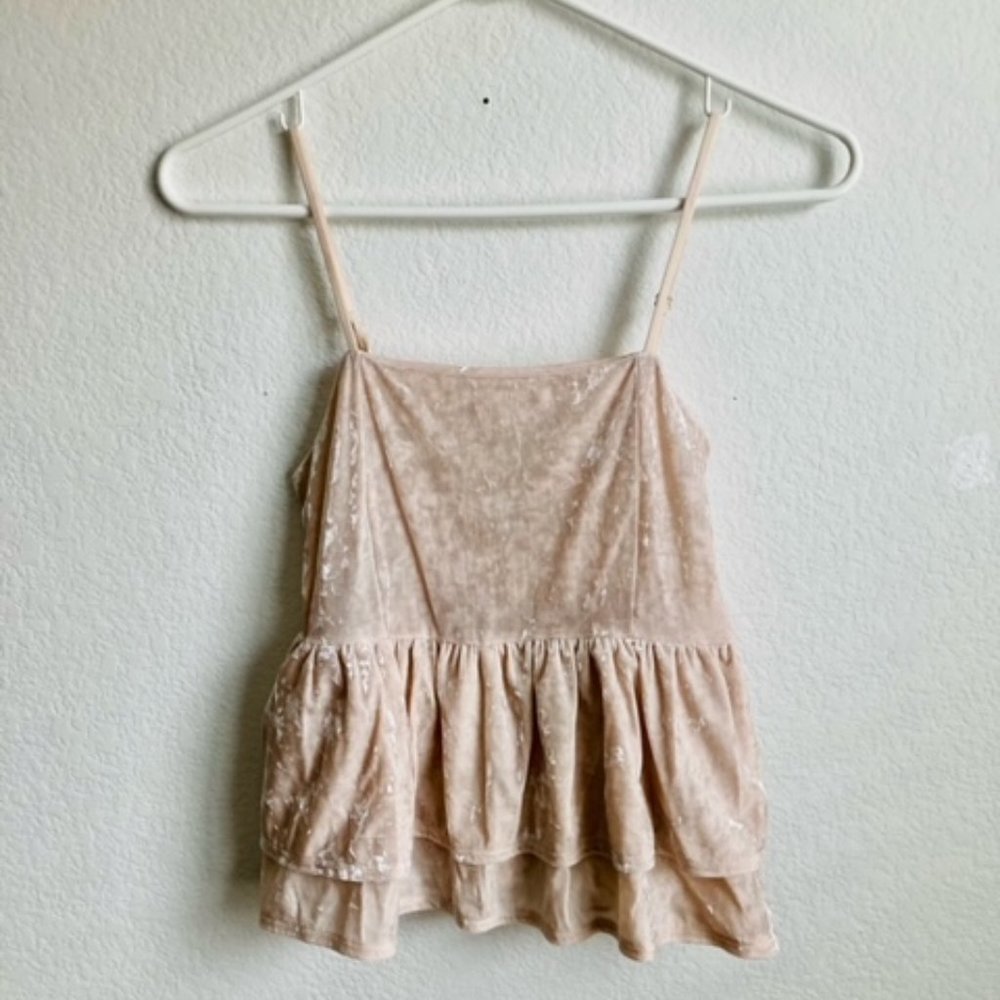 American Eagle Velvet Babydoll Tank Top Ivory
